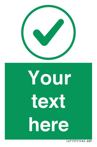 Custom green background, green tick in circle sign